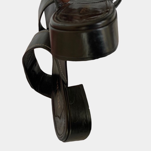 VINTAGE BLACK PRADA SLIP ON SLIDES LEATHER SANDALS WITH SILVER BUCKLE - Picture 12 of 16